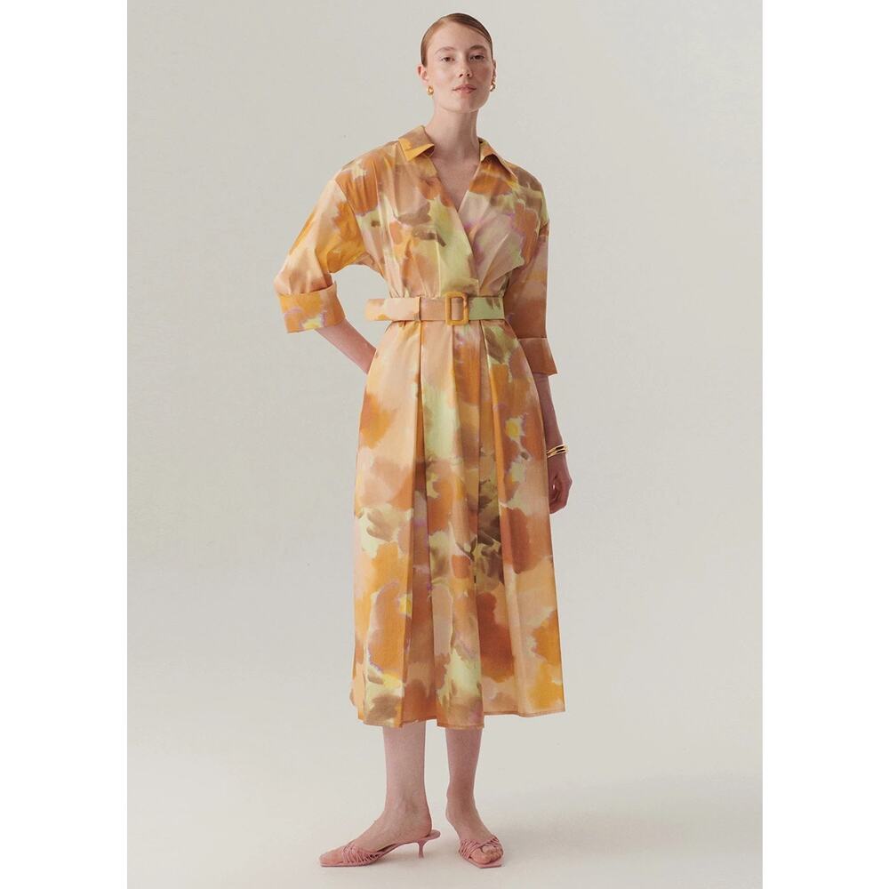Exquise Brooklyn Watercolor Belted Cotton Dress